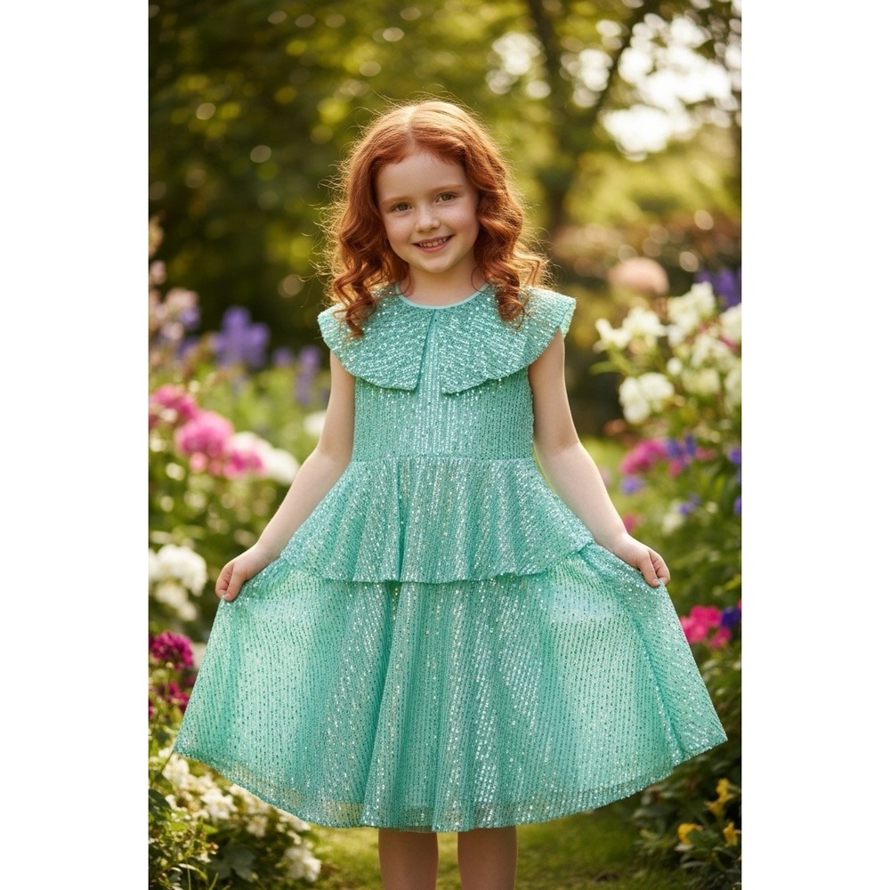 New Easter Girls Sequin Dress Sparkle Party Fairy Green Mint 5‎ 6 Wulful Tier